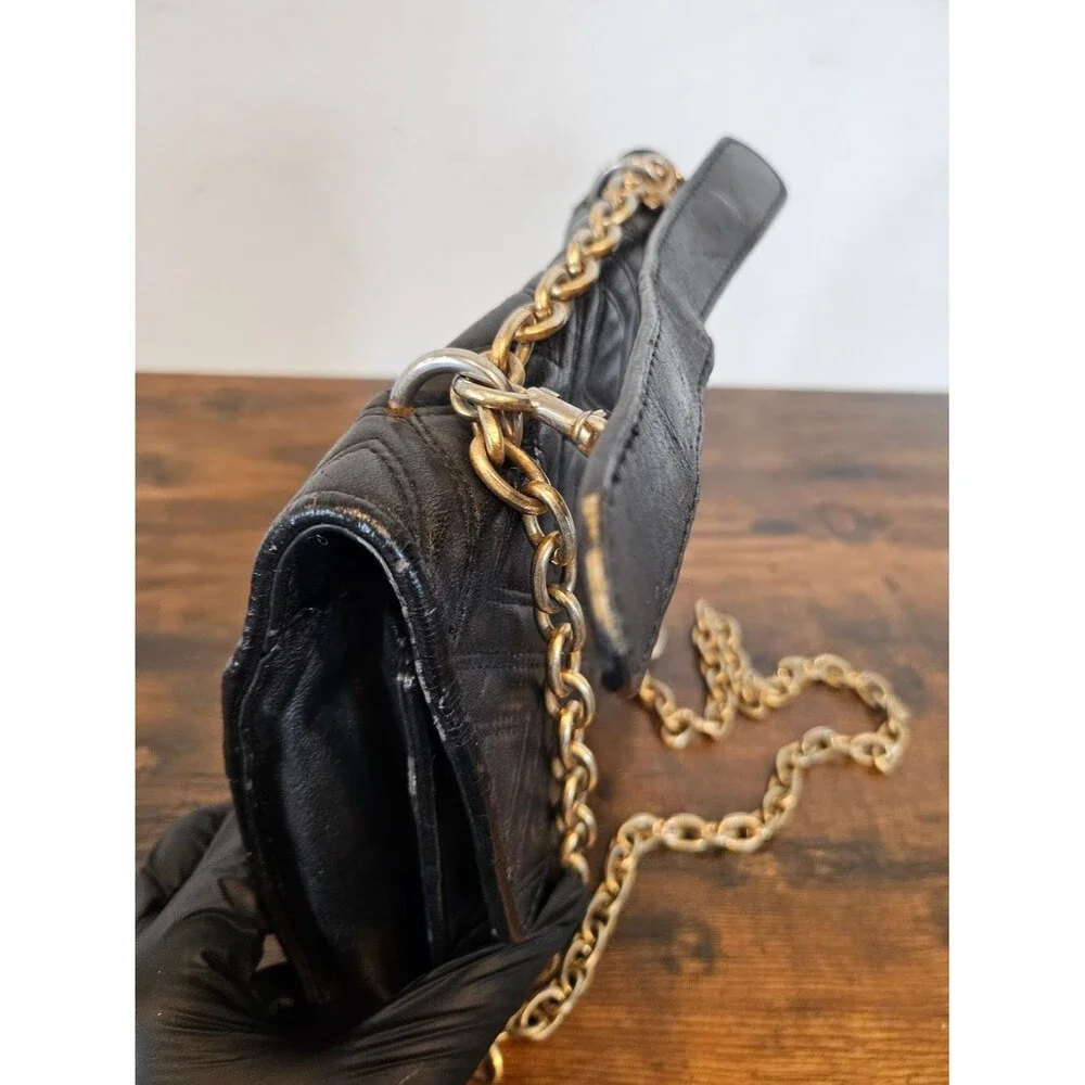 Tory Burch Black Quilted Leather Shoulder Bag with Gold Chain